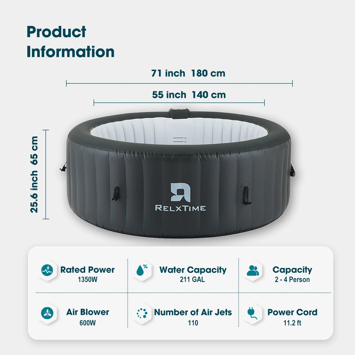 Inflatable Hot Tub 2-4 Person, Blow Up Hottub Portable Spa Square Outdoor
