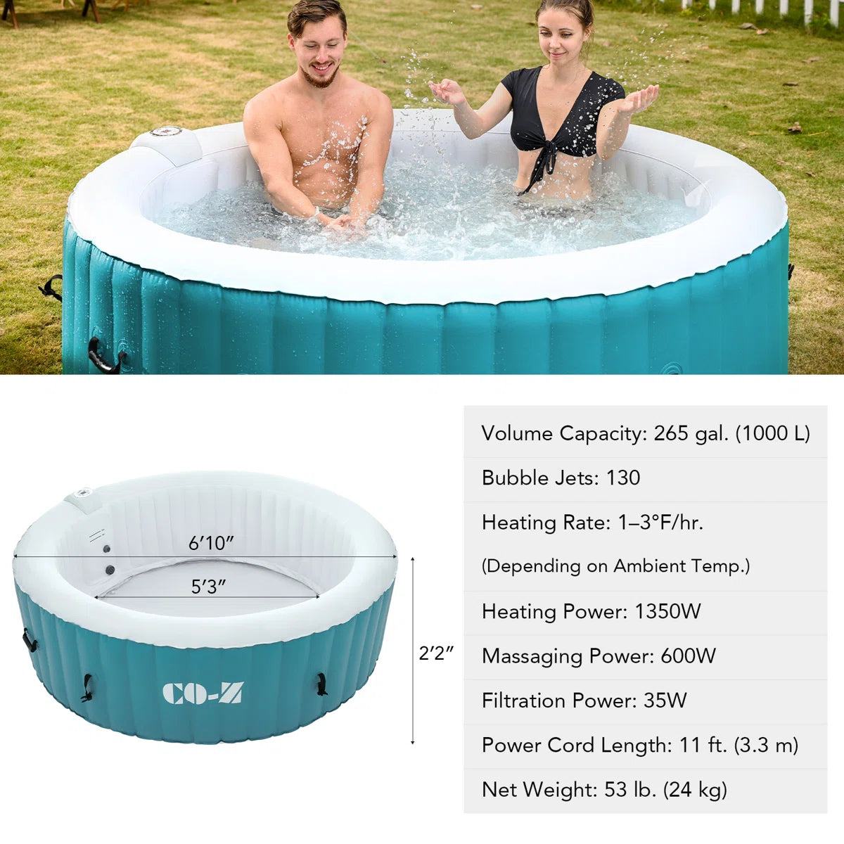 6 - Person 130 - Jet Vinyl Inflatable Hot Tub