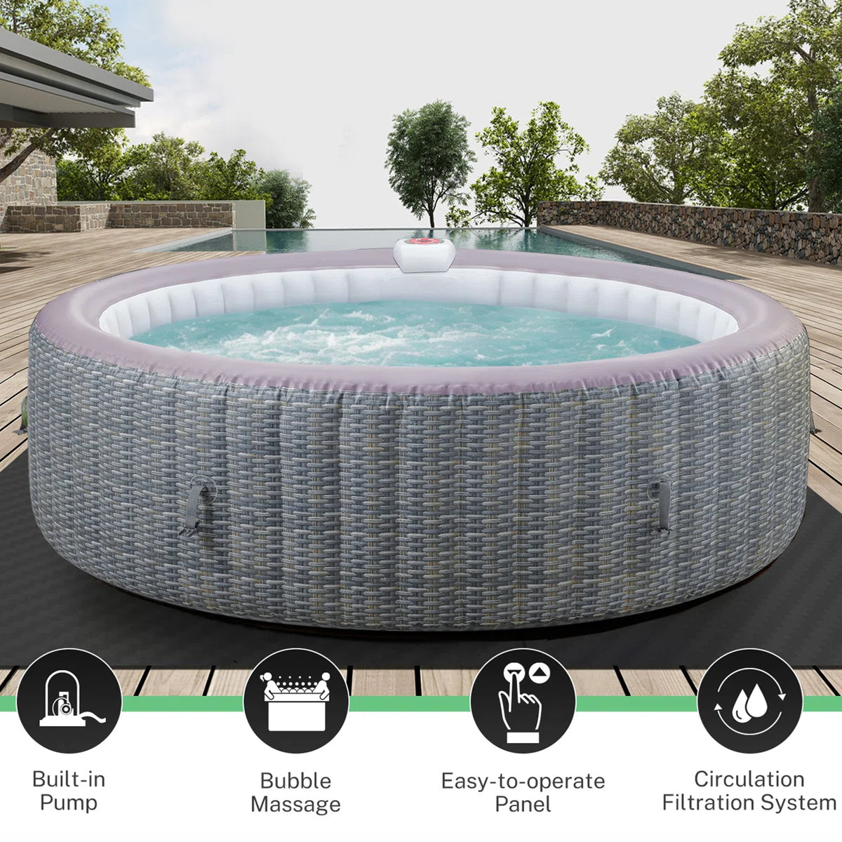 82'' Round Portable Inflatable Hot Tub W/Heating & Filters,6 Person