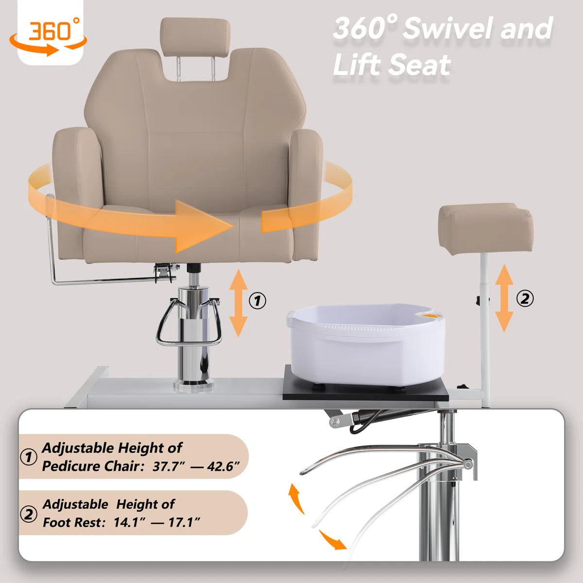 360 Degree Swivel Foot Spa Chair, Hydraulic Pedicure Chair For Massage Shop